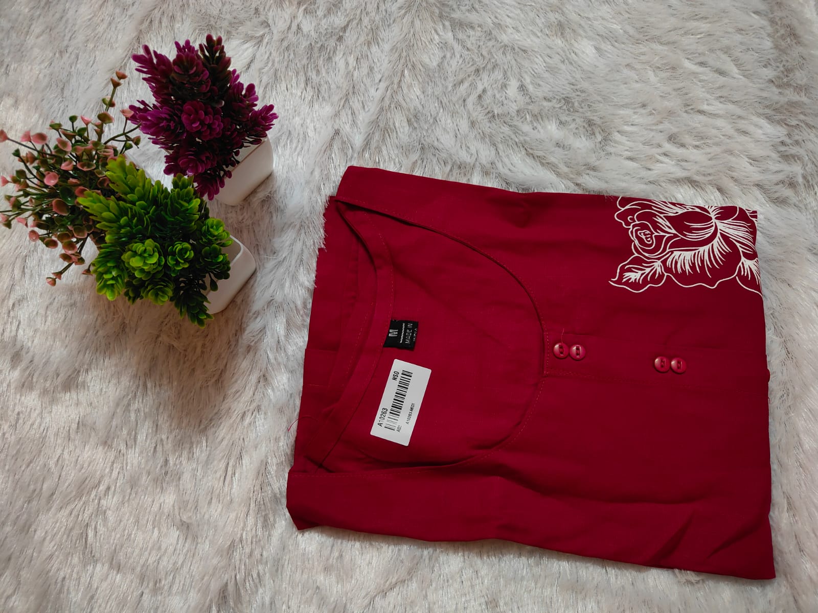 Maroon Floral Midi Kurti_A10263