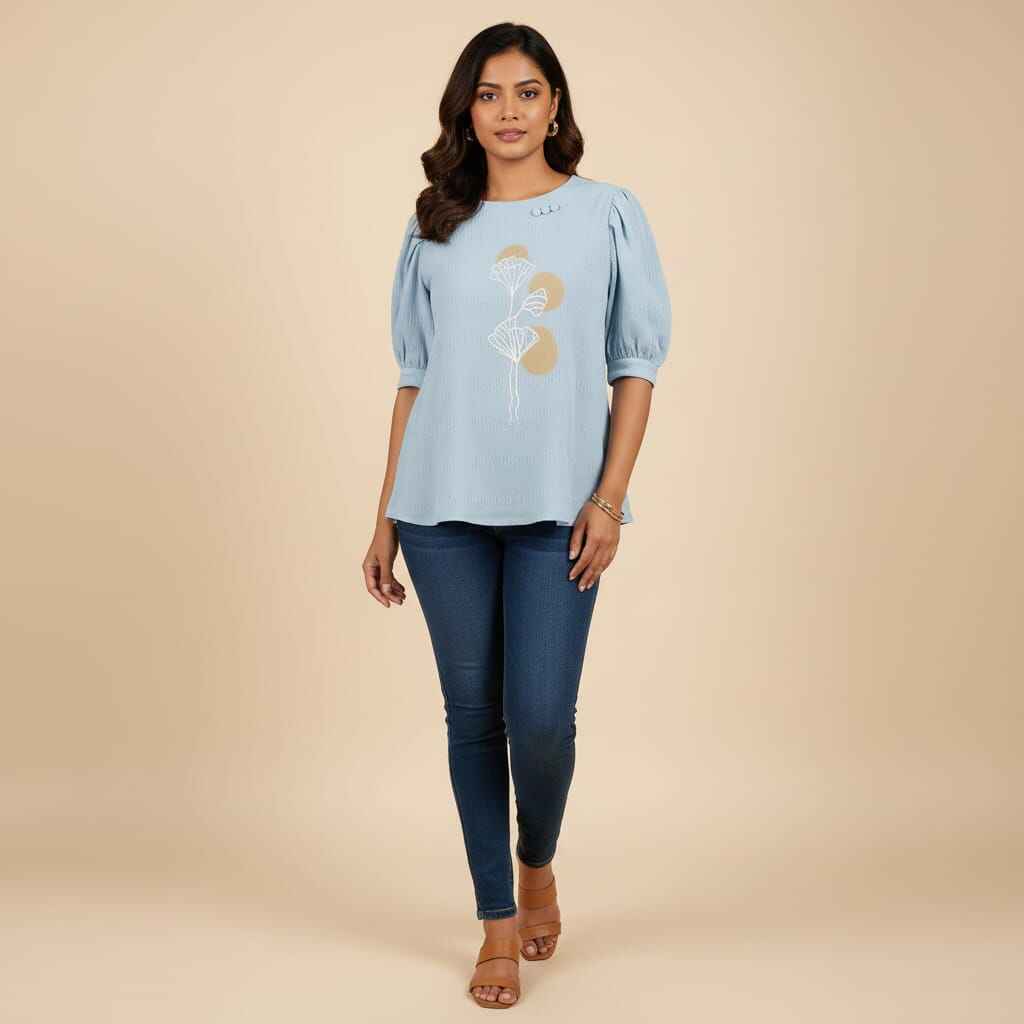 Embroidered Blue Top_A2424