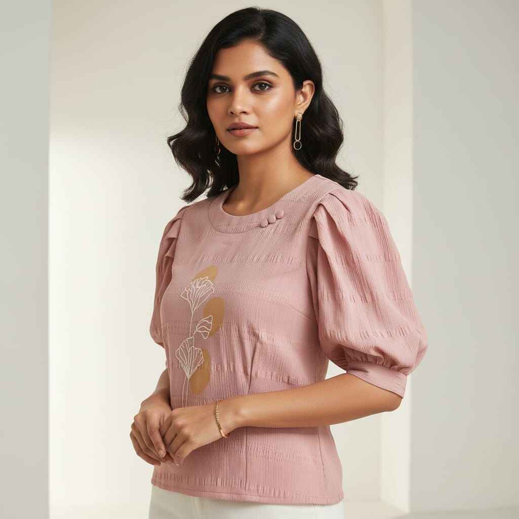 Blush Pink Puff Sleeve Top_A2424