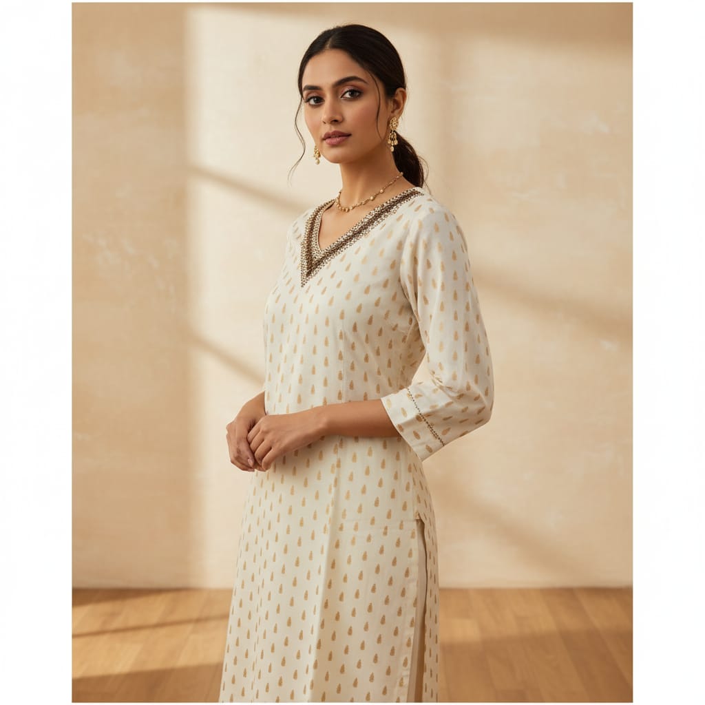 Elegant Cream Kurta_A6433