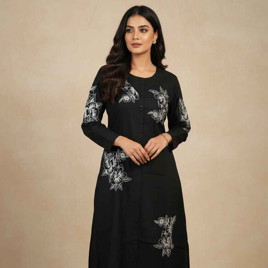 Black Embroidered Kurti_A10263