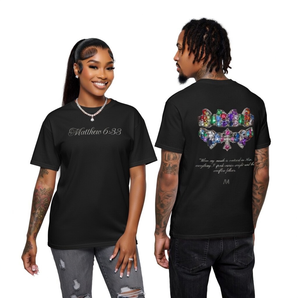 Matthew 6:33 - Centered In Him Black Tee