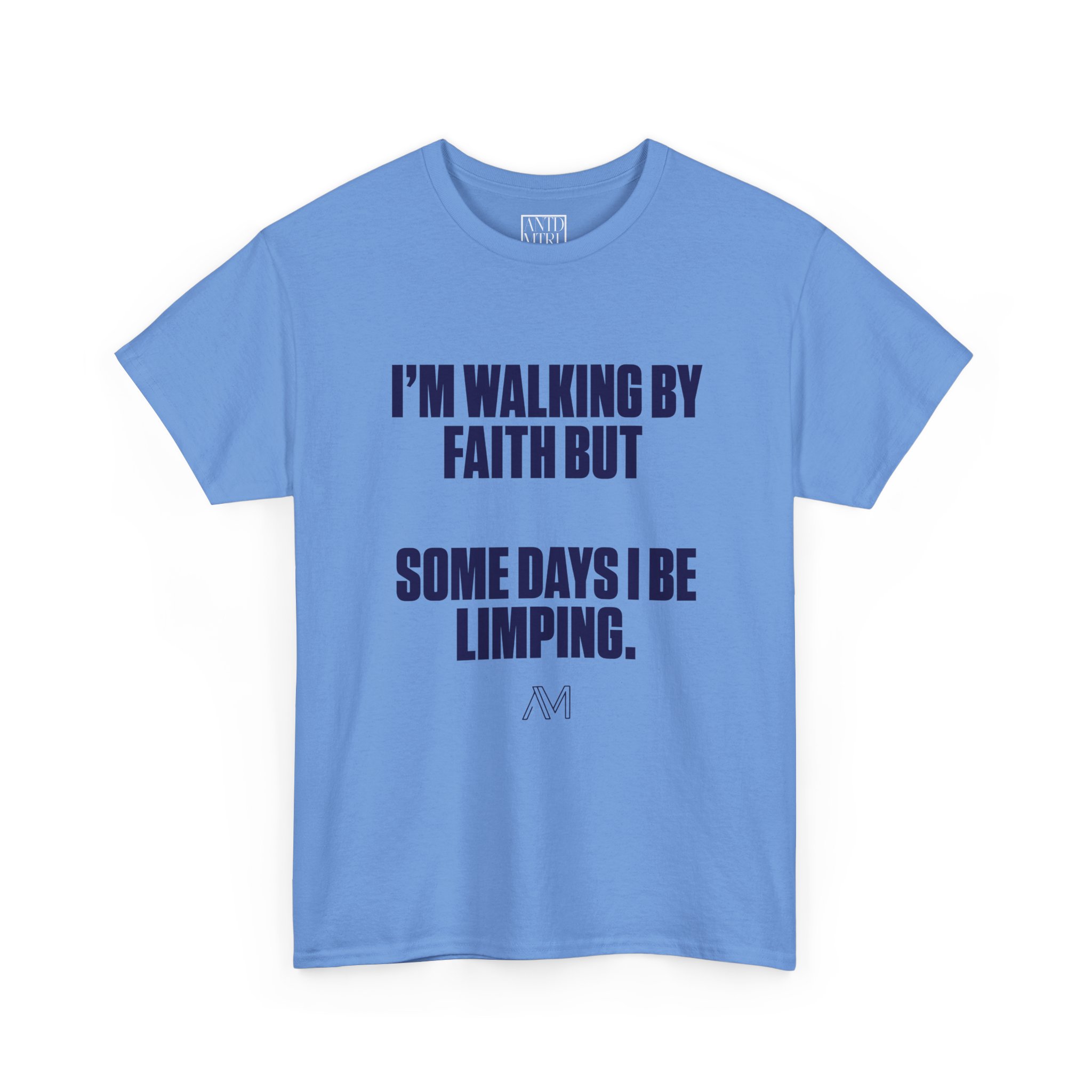 WALKING BY FAITH HEATHER COLUMBIA BLUE TEE