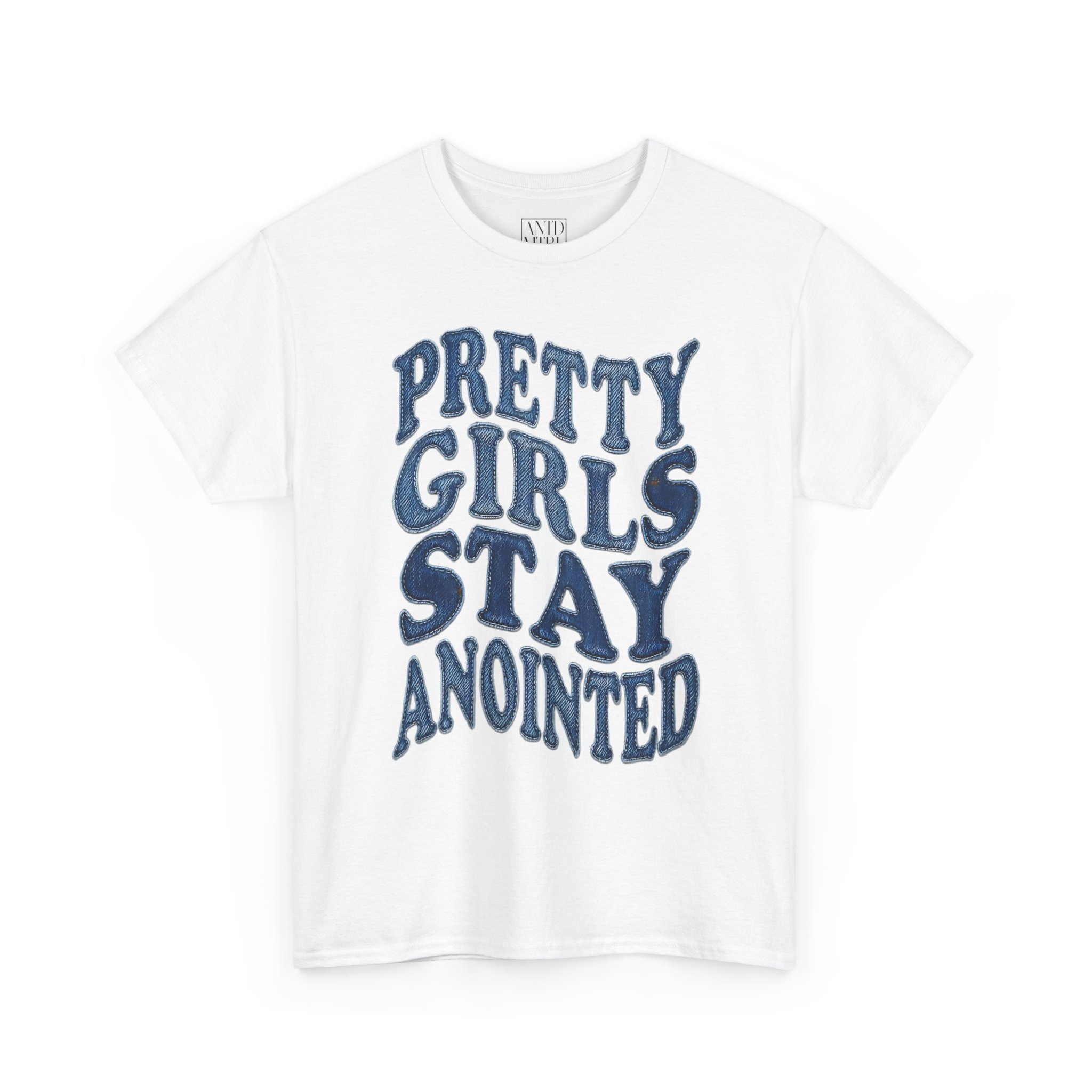 PRETTY GIRLS STAY ANOINTED DENIM PRINT TEE