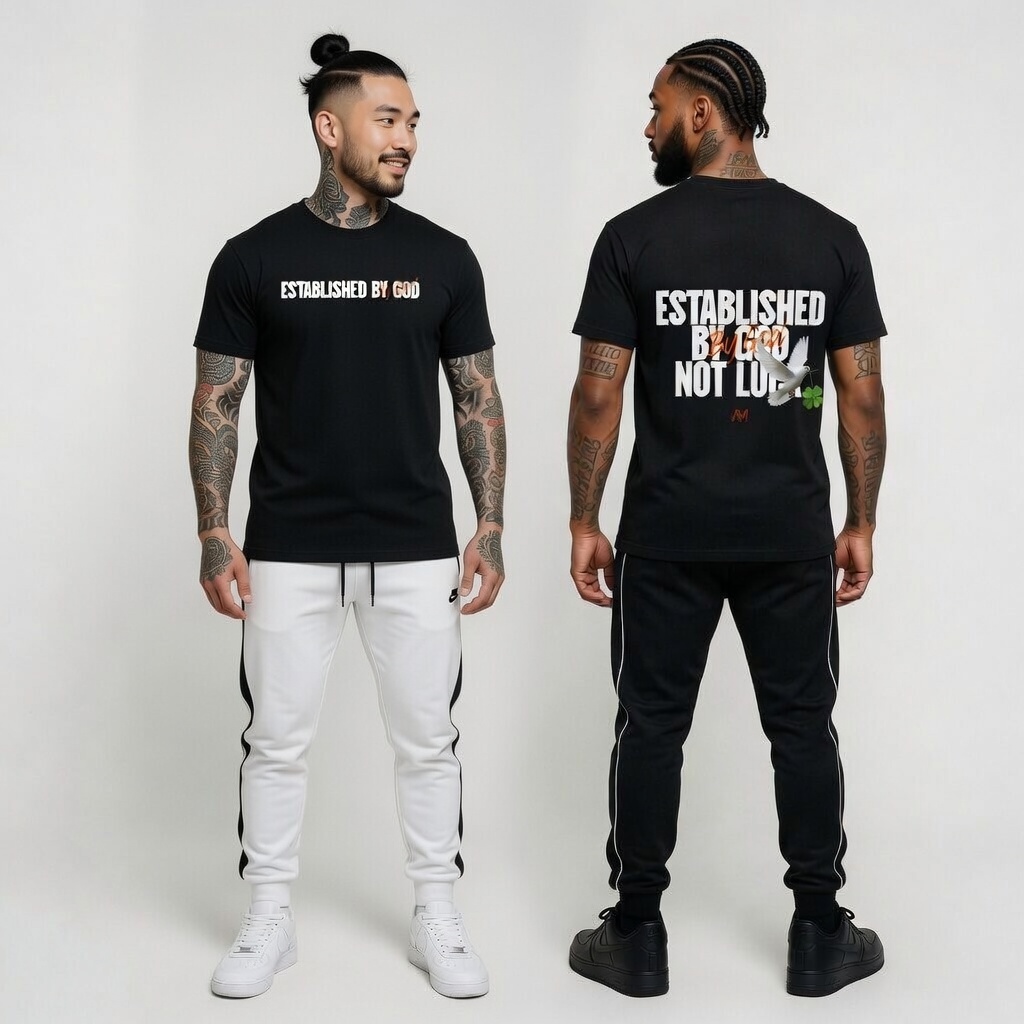 Established by God. Not Luck. Black Tee