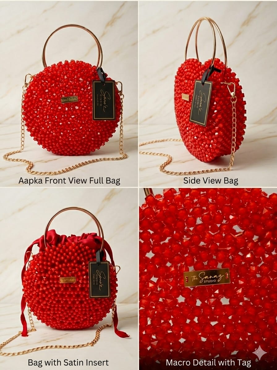 Red Beaded Round Handbag