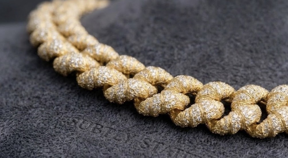 16mm 14k Croissant Cuban Link Diamond Chain 