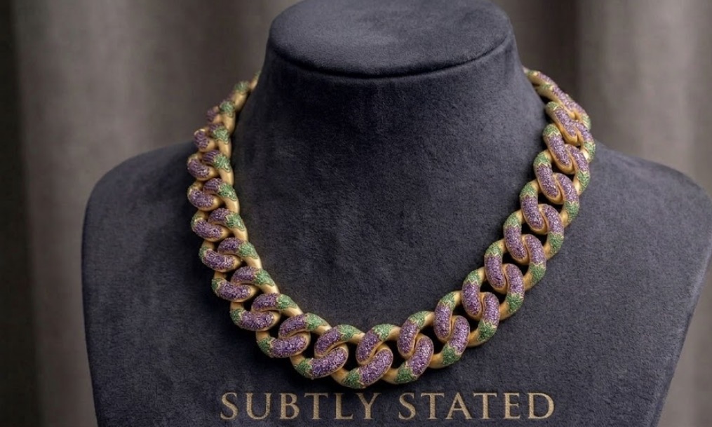 Eggplant 18mm 14k Gold with Sapphires and Emeralds