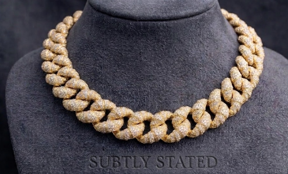16mm 14k Croissant Cuban Link Diamond Chain 