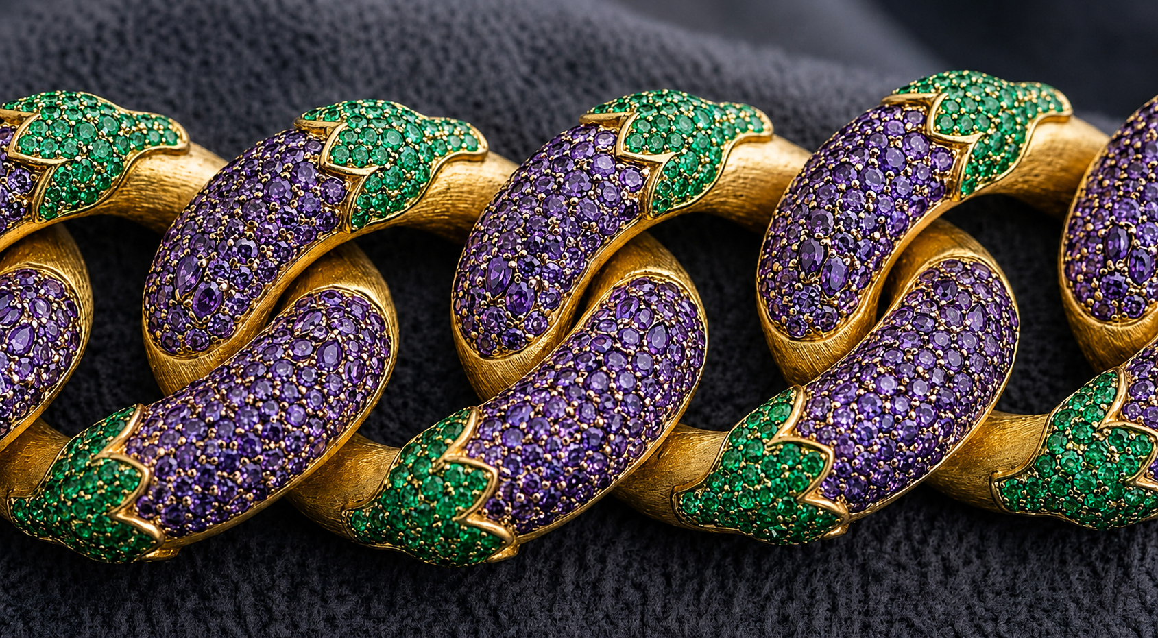 Eggplant 18mm 14k Gold with Sapphires and Emeralds