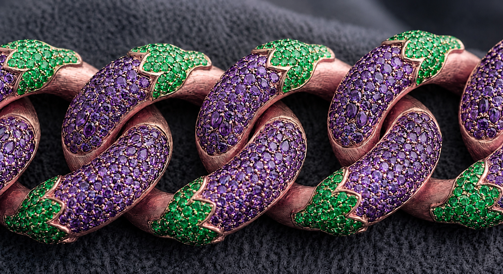 Eggplant 18mm 14k Gold with Sapphires and Emeralds