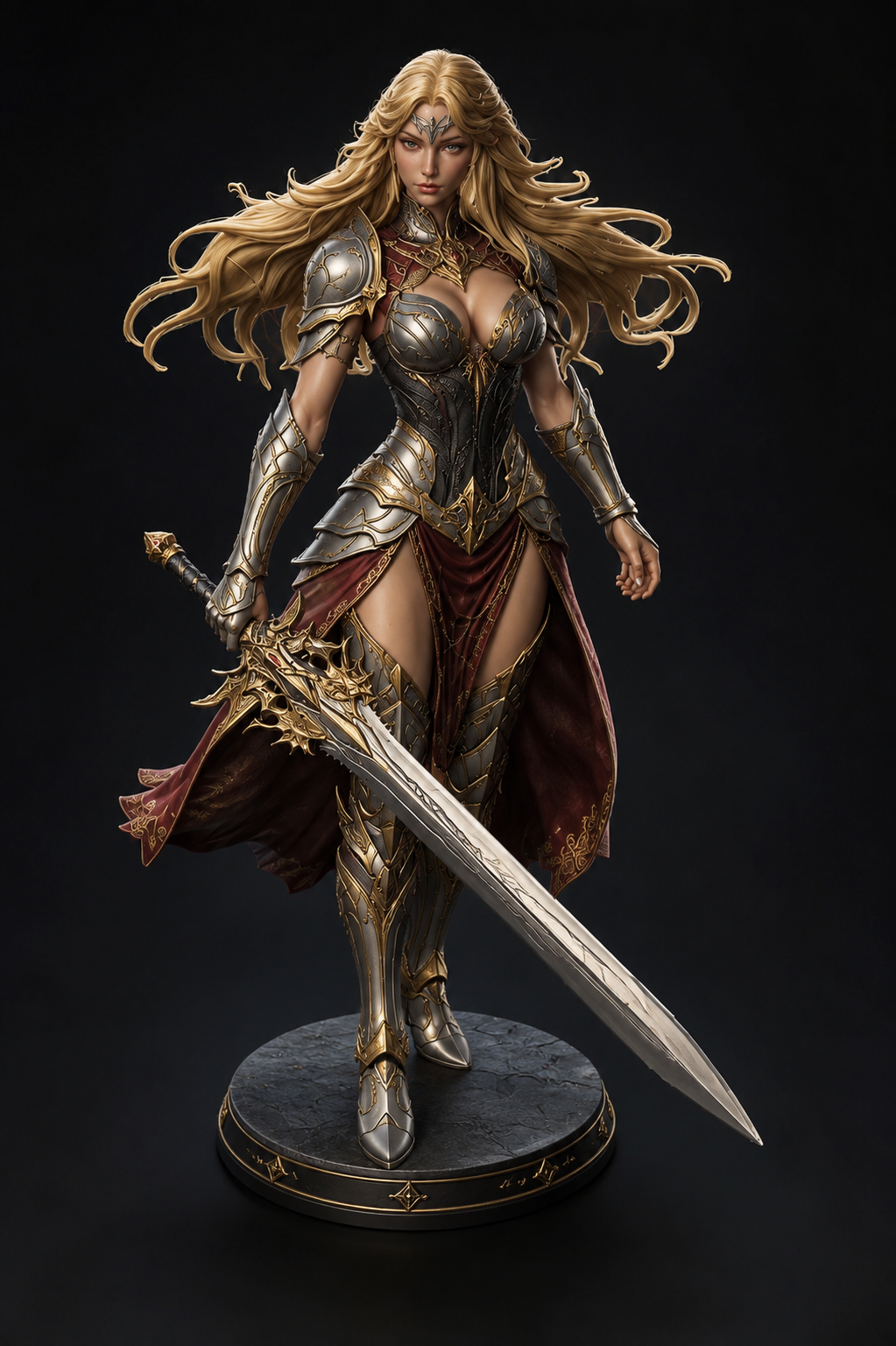 Eternal Blade Warrior 3D Statue | Hand Painted Fantasy Heroine | Medieval Sword Maiden Collectible | Original Fantasy Figurine | Fantasy Home Décor