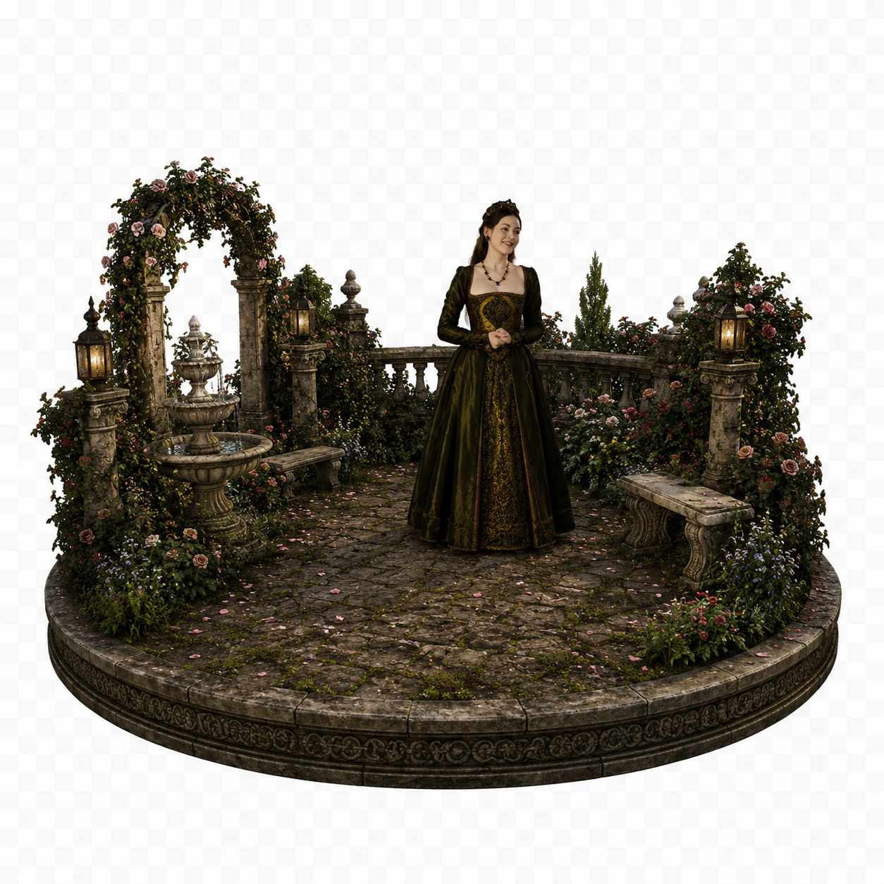 Mary Tudor (Mary I of England) 3D Hand-Painted Diorama | Tudor Queen Garden Scene | Historical Collectible | Handmade Figure