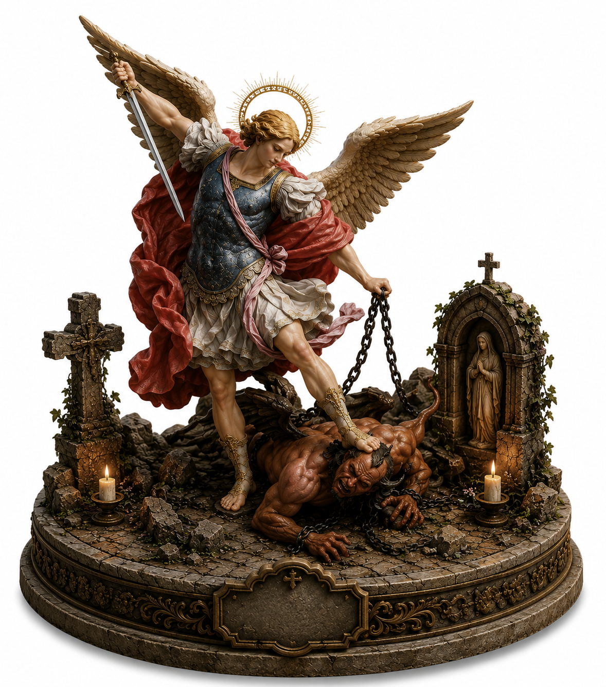 Saint Michael the Archangel 3D Statue | Hand-Painted Catholic Sculpture | St. Michael Defeating Satan | Christian Home Altar Decor | Religious Gift