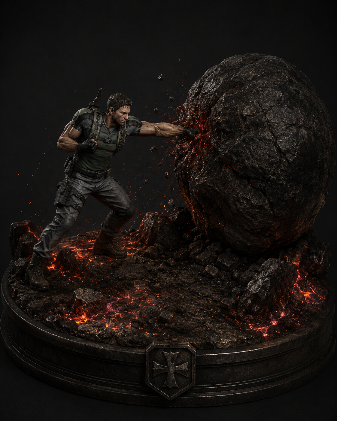 Chris Redfield Boulder Punch 3D Hand-Painted Figurine | Resident Evil 5 Inspired Statue | Handmade Gaming Collectible