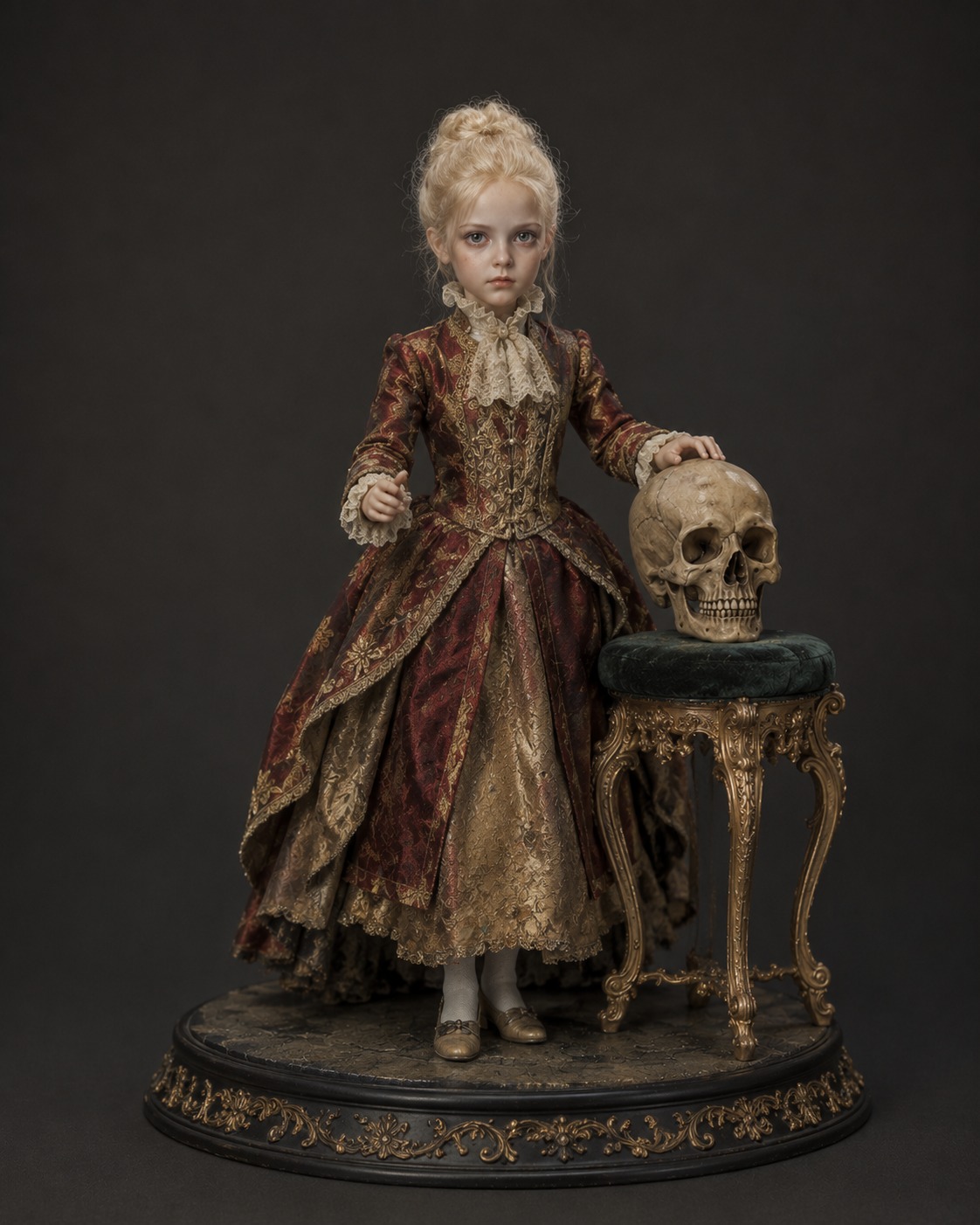 Victorian Gothic Girl with Skull 3D Hand-Painted Figurine | Memento Mori Statue | Dark Fantasy Collectible | Haunted Manor Decor | Handmade Horror Display