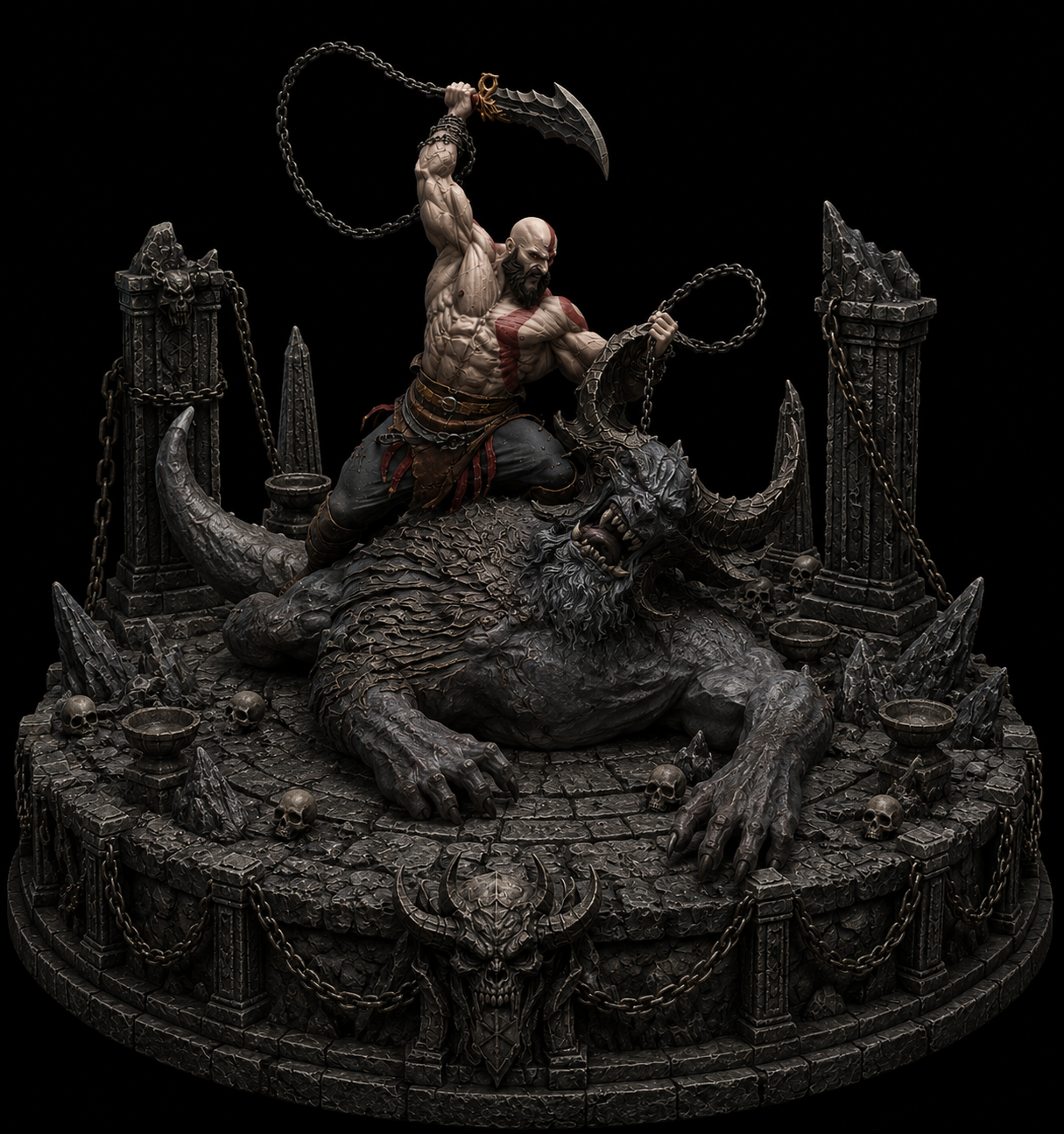 Kratos vs Minotaur 3D Diorama | Hand Painted God of War Collectible | Spartan Warrior Display Statue | Greek Mythology Gaming Figure