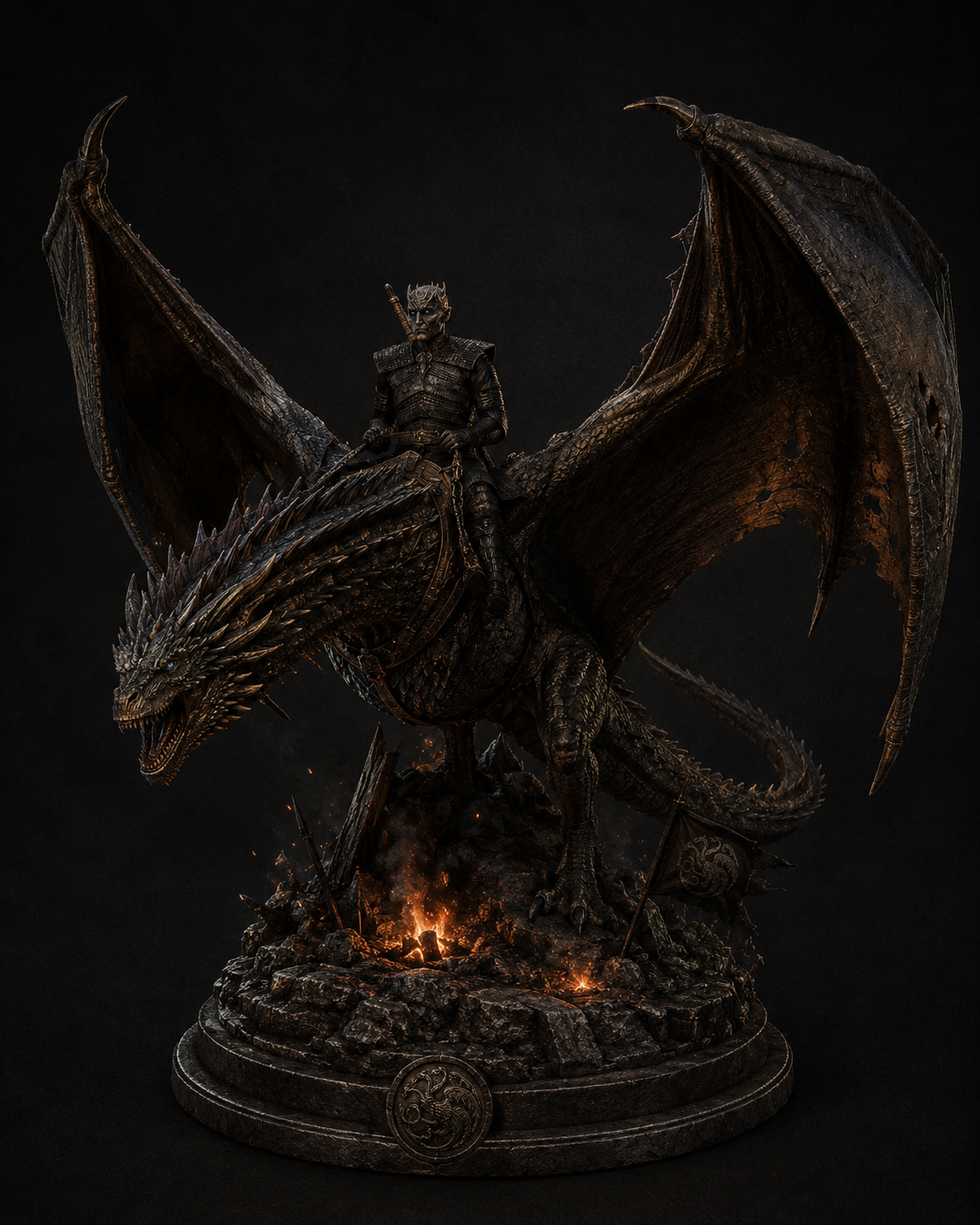 Night King & Undead Viserion 3D Figurine | Hand Painted Ice Dragon Display Statue | White Walker Fantasy Collectible | Frozen Throne Gift