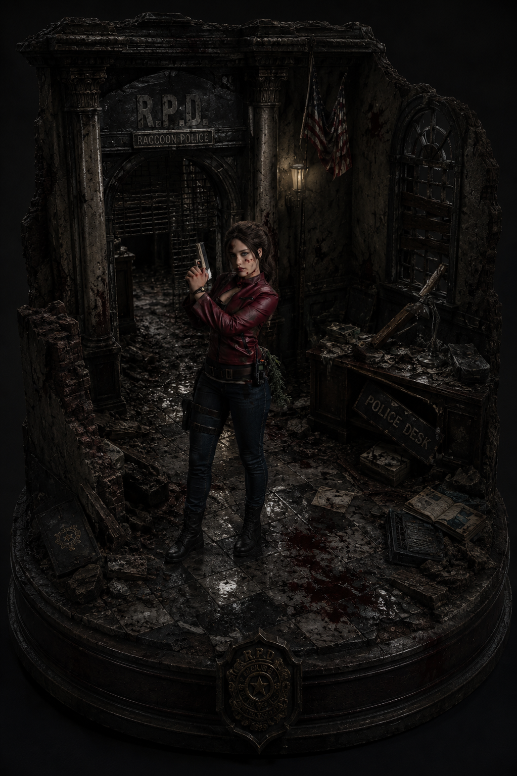 Claire Redfield R.P.D. Diorama 3D Hand-Painted Figurine | Resident Evil 2 Inspired Statue | Raccoon Police Department Collectible