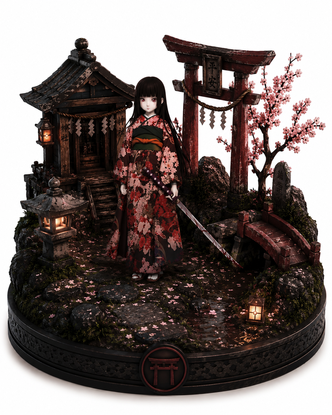 Hell Girl (Ai Enma) Japanese Shrine 3D Diorama | Anime Horror Statue | Yokai Display | Hand Painted Figure | Fan Art Gift