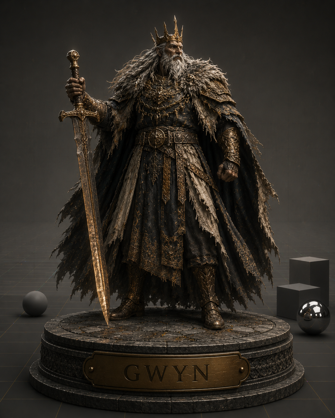 Gwyn Lord of Sunlight inspired Statue | Dark Souls Collectible Figure | Lord of Cinder Display | Soulsborne Fantasy Decor | Gamer Gift