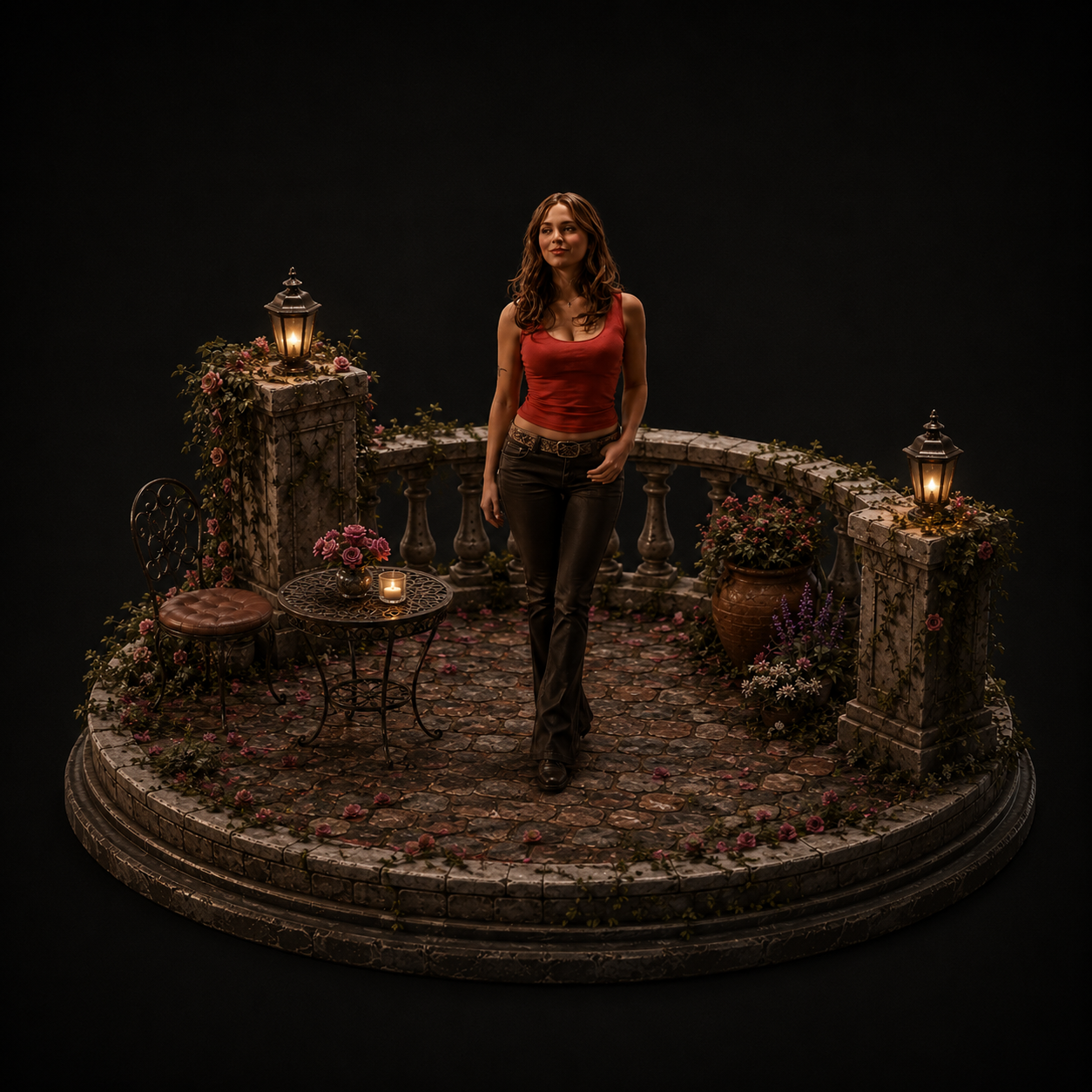 Faith Lehane 3D Diorama | Buffy the Vampire Slayer Collectible | Hand Painted Gothic Courtyard Statue | TV Fan Art | Fantasy Display