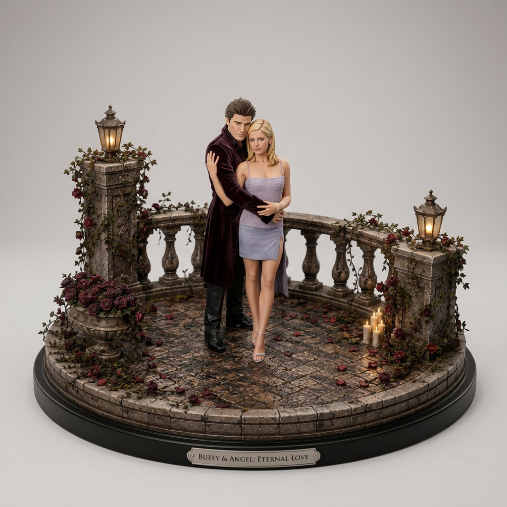 Buffy & Angel Eternal Love 3D Diorama | Vampire Romance Statue | Gothic Fantasy Collectible | Hand Painted Display | TV Fan Art