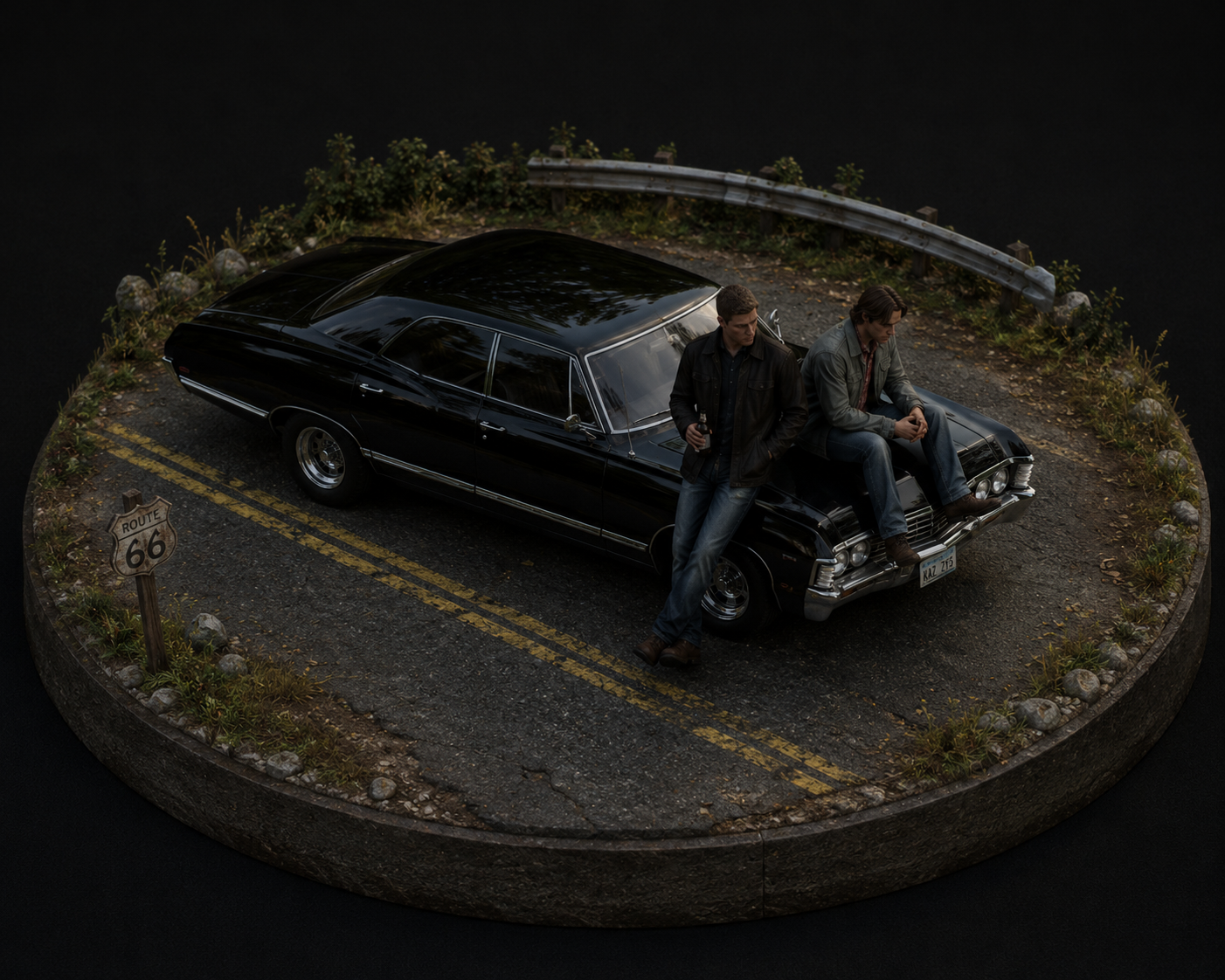 Dean & Sam Winchester with Baby 3D Hand-Painted Diorama | Supernatural Inspired Fan Art | Classic Impala Collectible | Handmade Display