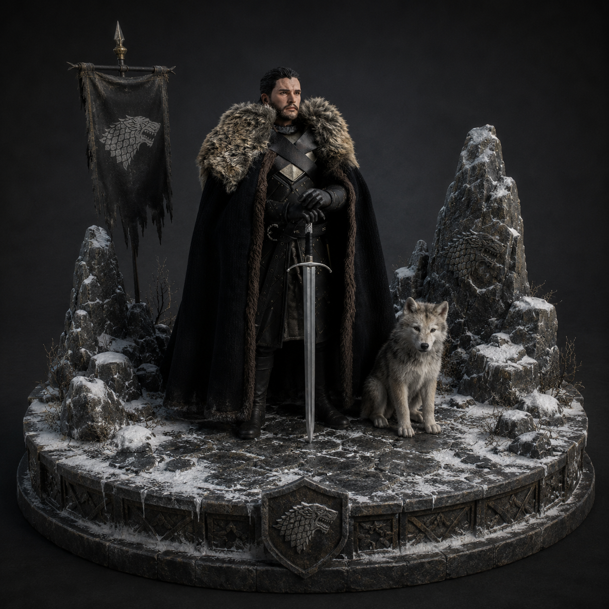Jon Snow 3D Figurine | Hand Painted King in the North Collectible | Direwolf Fantasy Display Statue | Game of Thrones Gift
