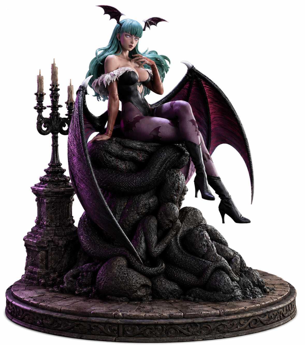 Morrigan Aensland 3D Diorama | Darkstalkers Succubus Statue | Hand Painted Gothic Collectible | Vampire Fantasy Figure | Gaming Fan Art