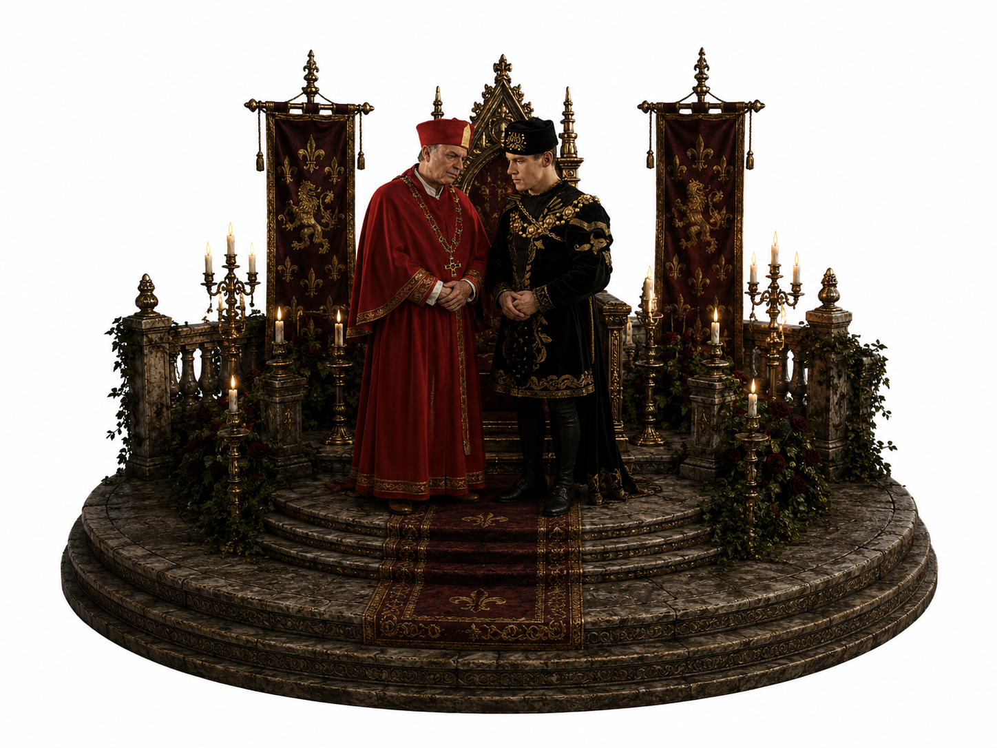 Cardinal Thomas Wolsey & King Henry VIII 3D Hand-Painted Diorama | Tudor Court Collectible | Historical Miniature Statue