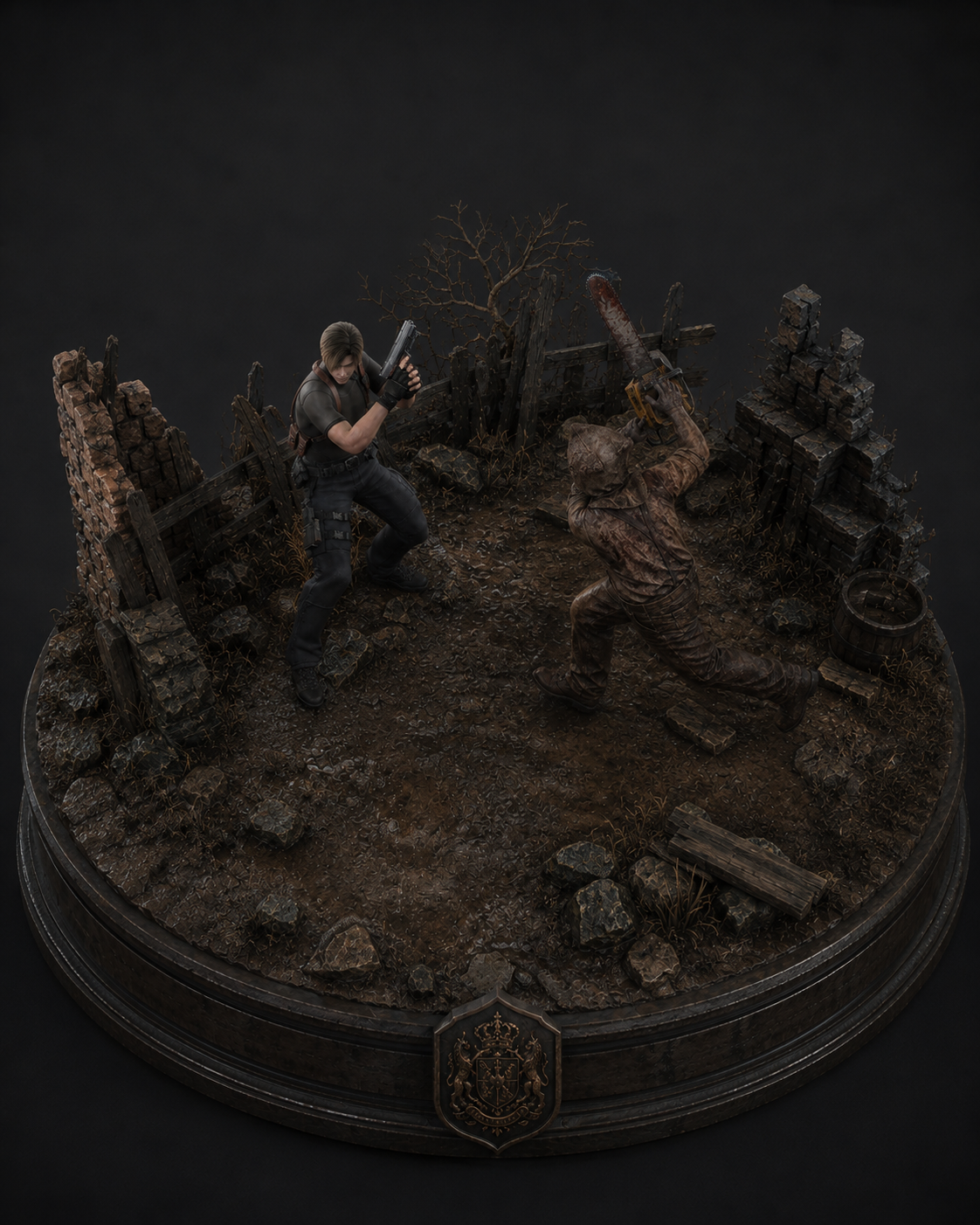 Leon S. Kennedy vs. Chainsaw Villager 3D Hand-Painted Diorama | Resident Evil 4 Inspired Statue | Handmade Survival Horror Collectible