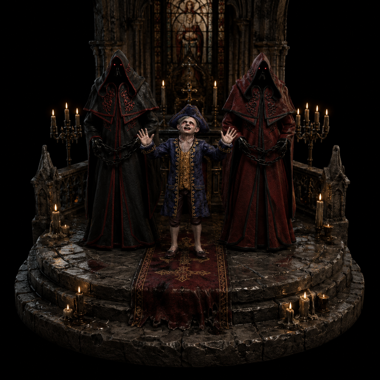Ramon Salazar & Cult Guardians 3D Hand-Painted Diorama | Resident Evil 4 Inspired Gothic Display | Handmade Horror Collectible