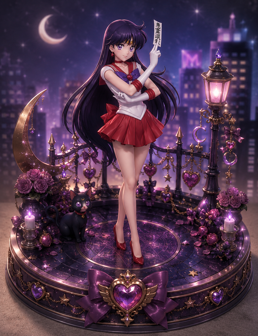 Rei Hino (Sailor Mars) Moonlit Shrine 3D Hand-Painted Diorama | Anime Inspired Magical Guardian Display | Handmade Fantasy Collectible