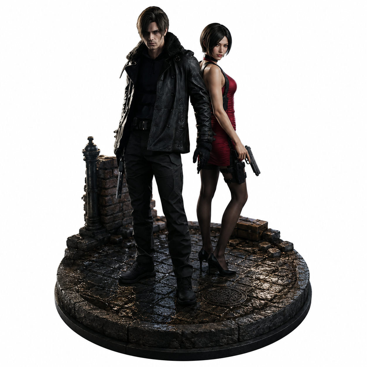 Leon S. Kennedy & Ada Wong 3D Hand-Painted Diorama | Resident Evil Inspired Statue | Handmade Horror Gaming Collectible