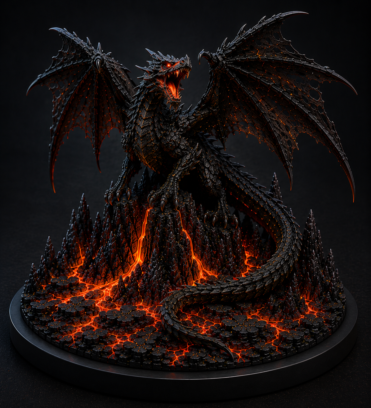 Volcanic Black Dragon Statue | Dark Fantasy Dragon Figurine | Lava Dragon Collectible | Gothic Home Decor | Dragon Lover Gift