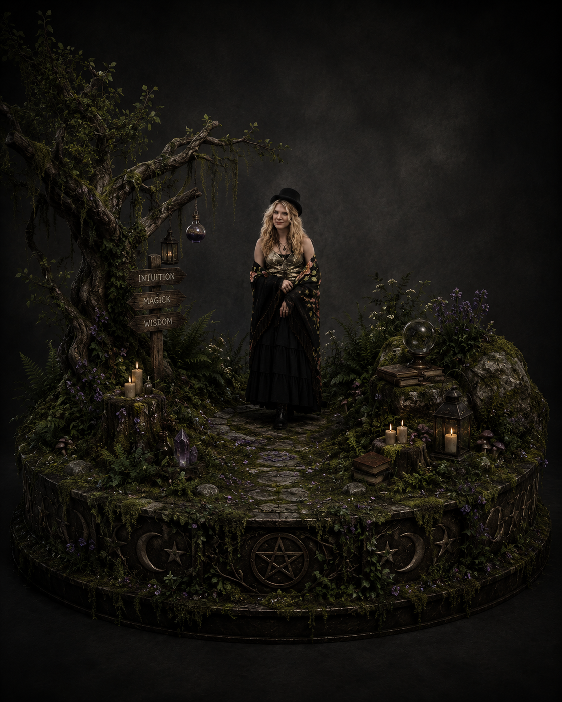 Misty Day Witch Forest Diorama 3D Statue | Gothic Witch Decor | Mystic Woodland Display | Dark Fantasy Collectible | Hand Painted Figure