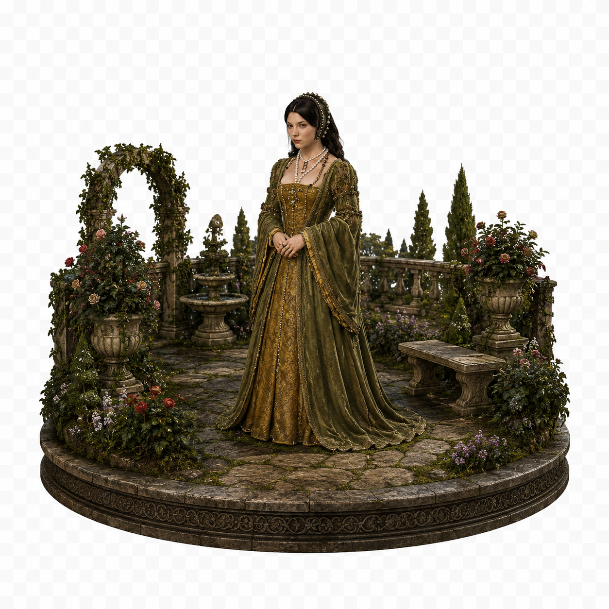 Anne Boleyn 3D Hand-Painted Diorama | Tudor Queen Collectible | Renaissance Garden Display | Historical Fan Art | Handmade Figure