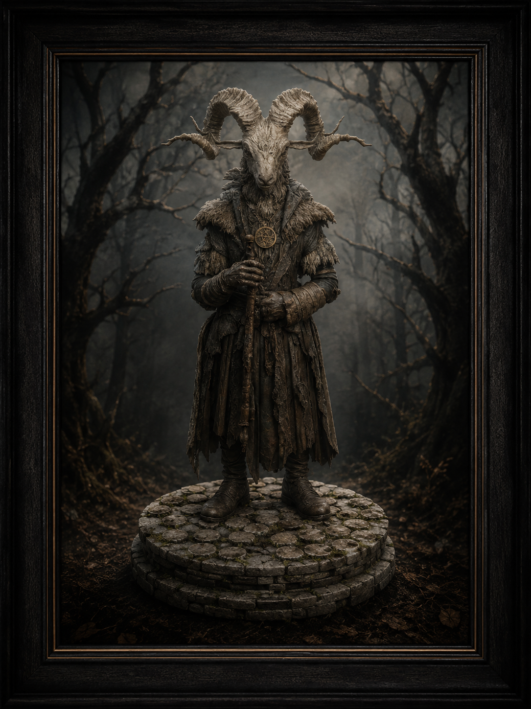 Demon Ram Figurine 3D Statue | Occult Forest Guardian | Pagan Ram Spirit Sculpture | Gothic Fantasy Decor | Hand-Painted Collector Display