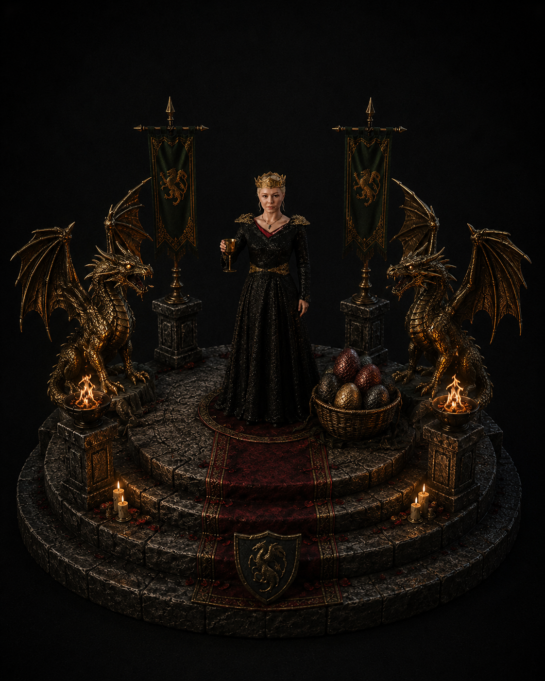 Rhaena Targaryen Dragon Keeper 3D Figurine | Hand Painted Dragon Eggs Display Statue | Fantasy Queen Collectible | Dragon Lover Gift