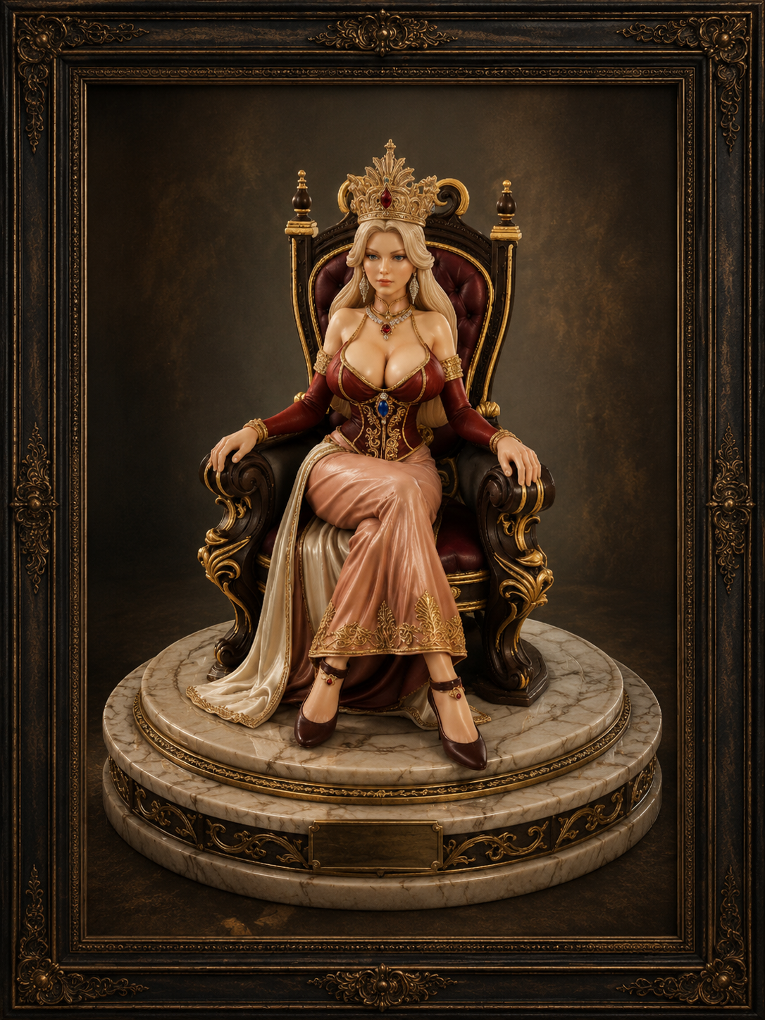 Queen on the Throne 3D Statue | Hand Painted Fantasy Queen Collectible | Regal Throne Display Figure | Royal Fantasy Decor