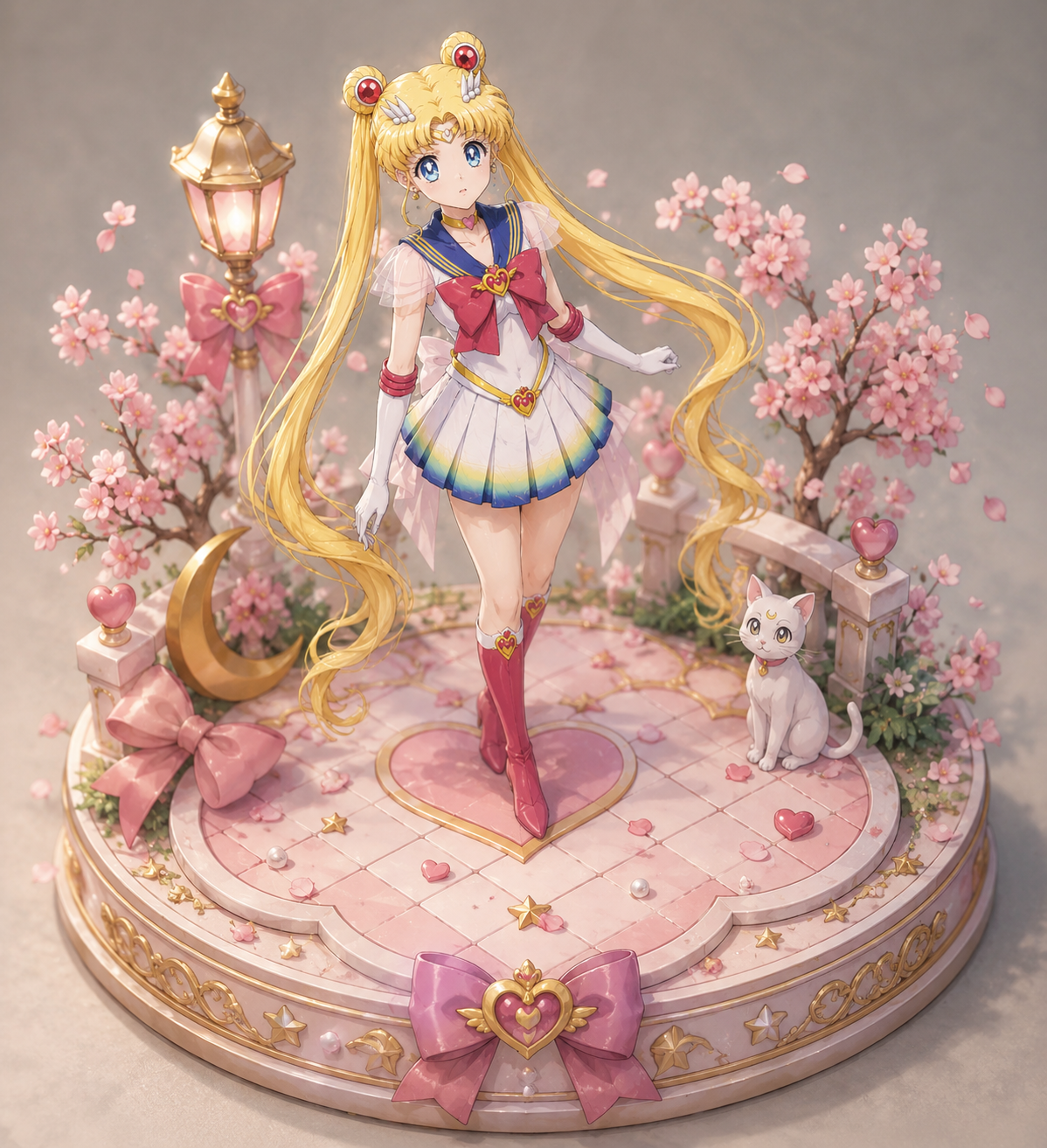 Usagi Tsukino (Sailor Moon) Cherry Blossom Garden 3D Hand-Painted Diorama | Anime Inspired Magical Guardian Display | Handmade Fantasy Collectible