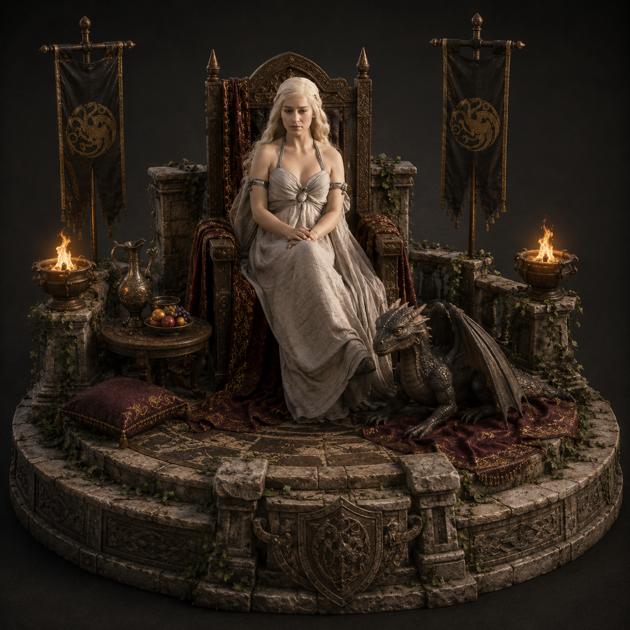Daenerys Targaryen 3D Figurine | Hand Painted Mother of Dragons Collectible | Fantasy Throne Display Statue | Dragon Queen Gift