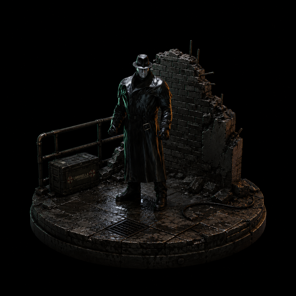 Mr. X (T-00 Tyrant) 3D Hand-Painted Diorama | Resident Evil 2 Inspired Statue | Handmade Horror Gaming Collectible