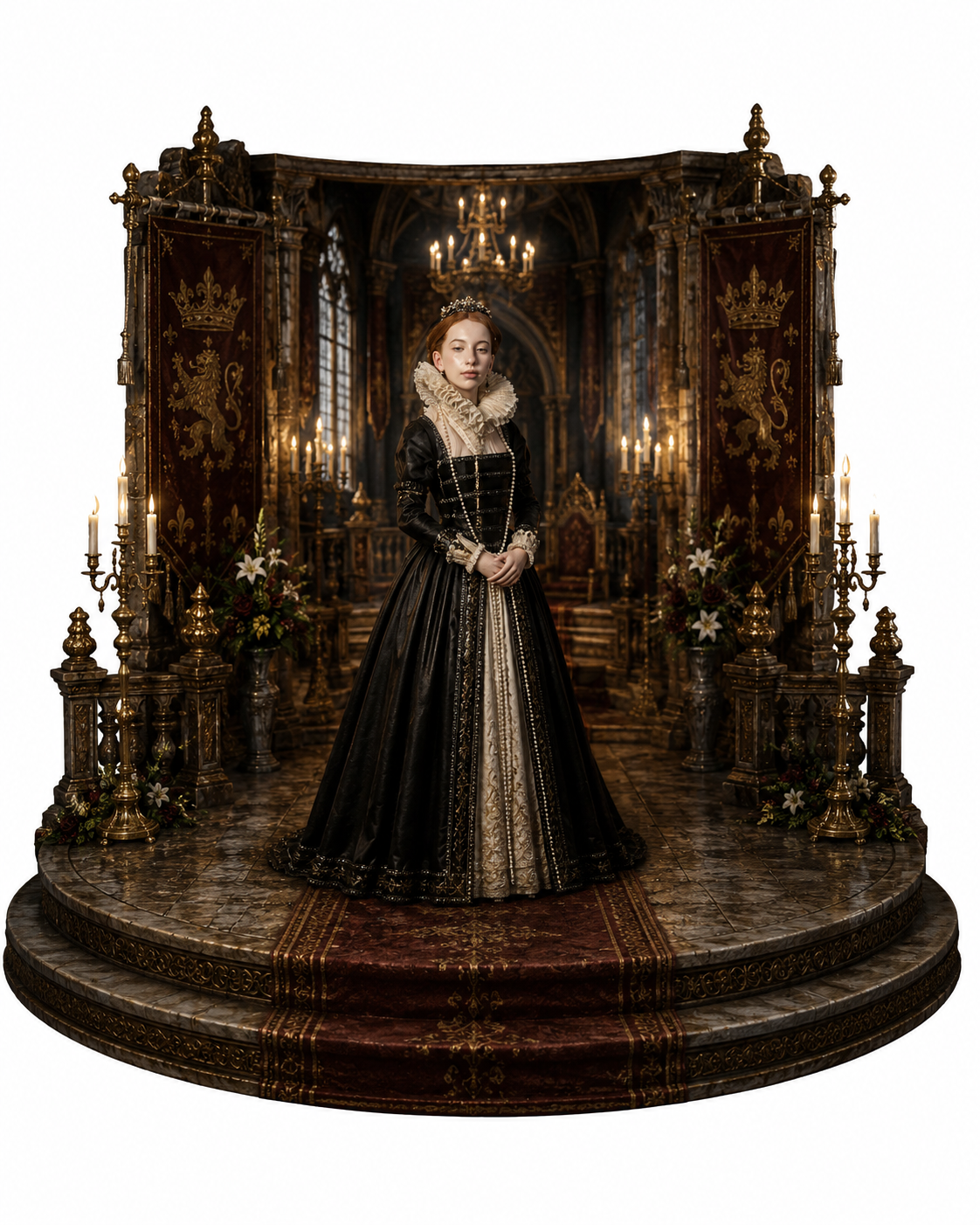 Queen Elizabeth I 3D Hand-Painted Diorama | Tudor Monarch Collectible | Royal Throne Room Display | Historical Fan Art | Handmade Figure