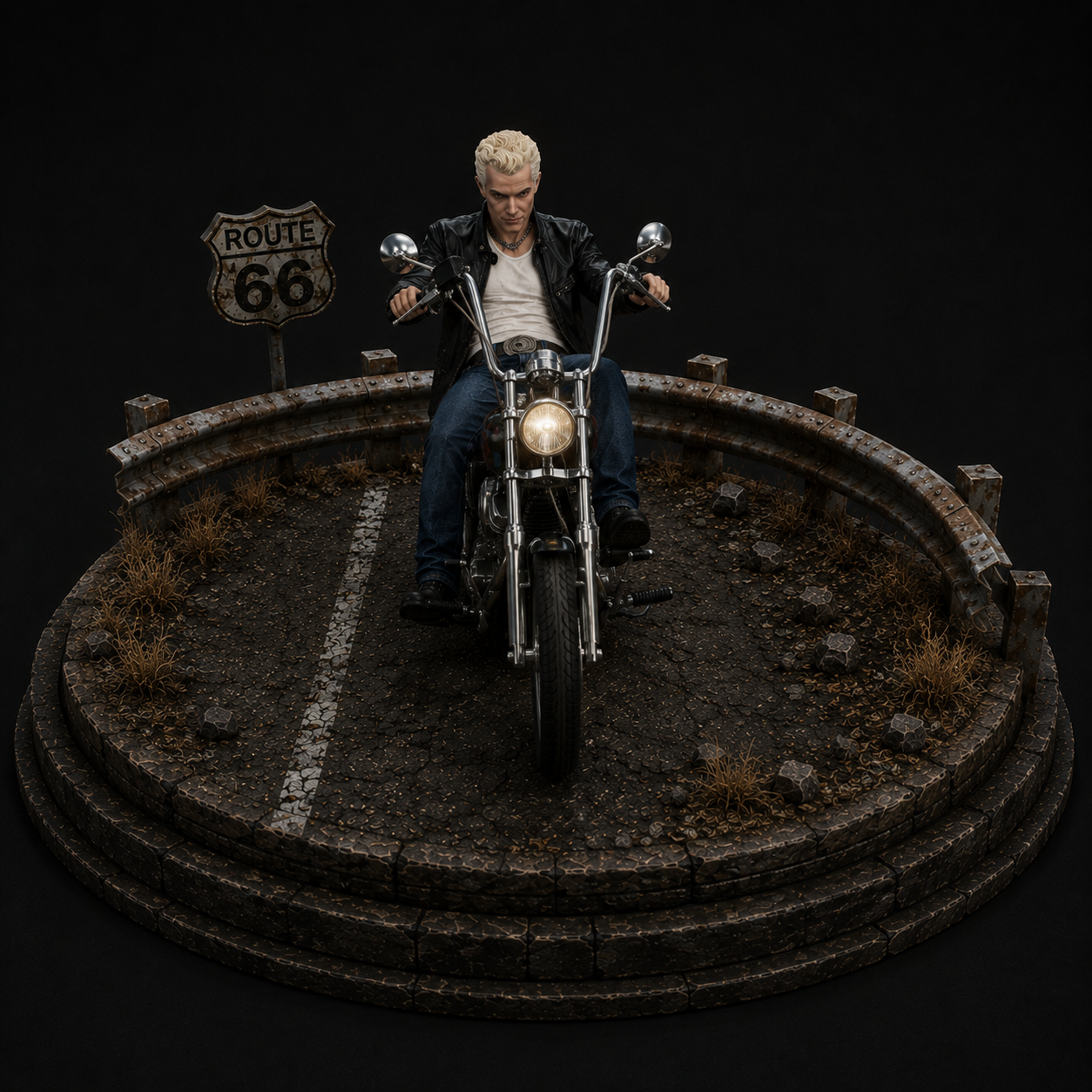 Spike on Motorcycle 3D Diorama | Buffy the Vampire Slayer Collectible | Hand Painted Vampire Statue | Gothic TV Fan Art | Fantasy Display