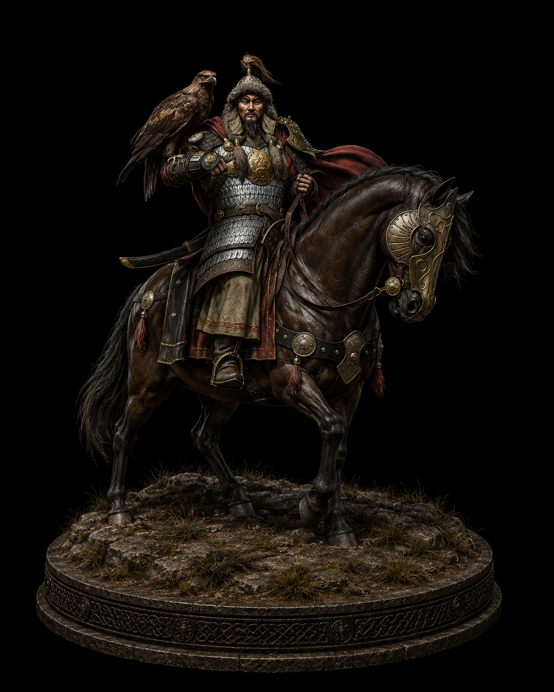 Genghis Khan 3D Statue | Mongol Empire Warrior Collectible | Legendary Conqueror Figure | Medieval Horse Commander Sculpture | Historical Military Leader Decor