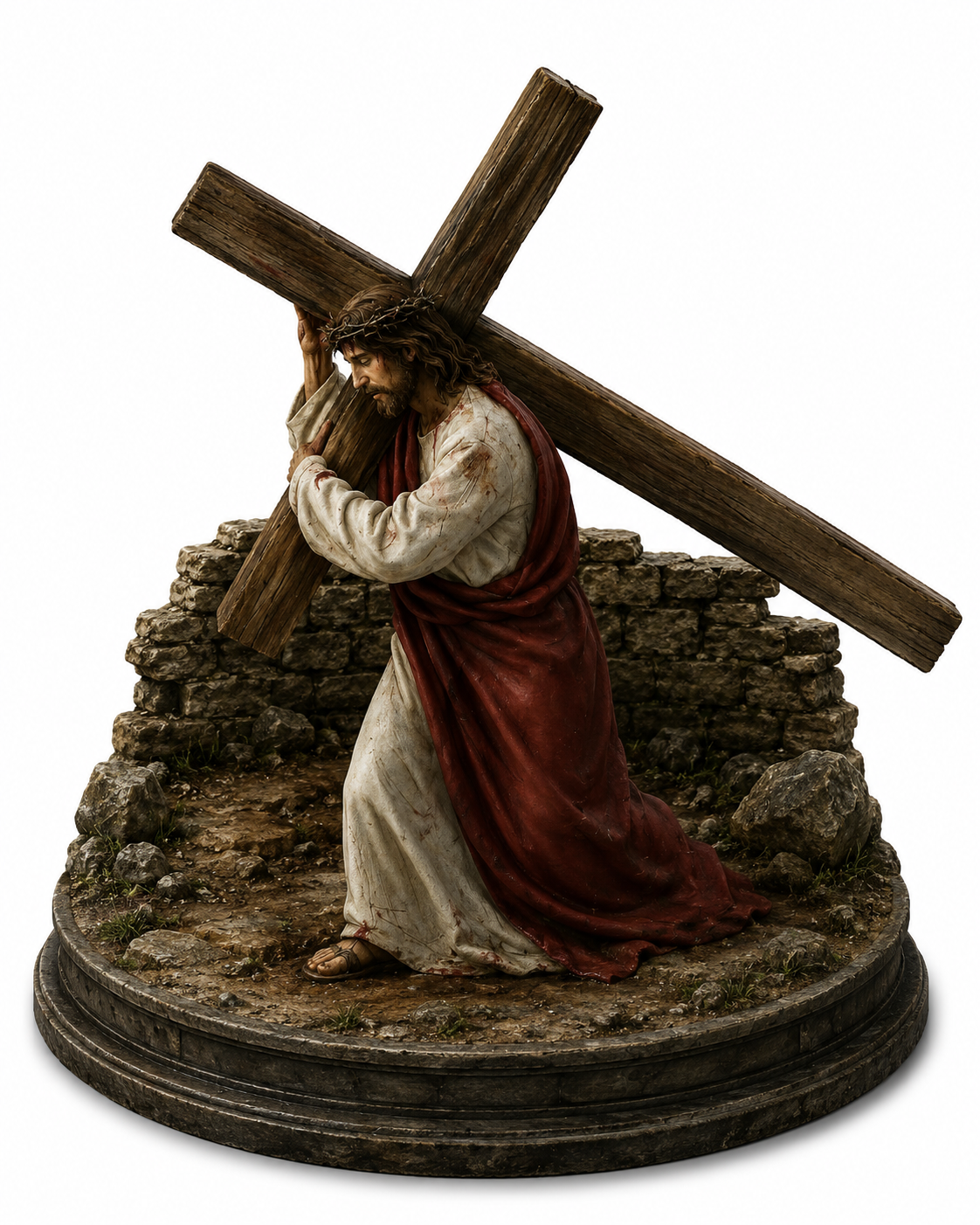 Jesus Carrying the Cross 3D Statue | Hand-Painted Christian Collectible | Passion of Christ Sculpture | Religious Home Decor | Faith Display