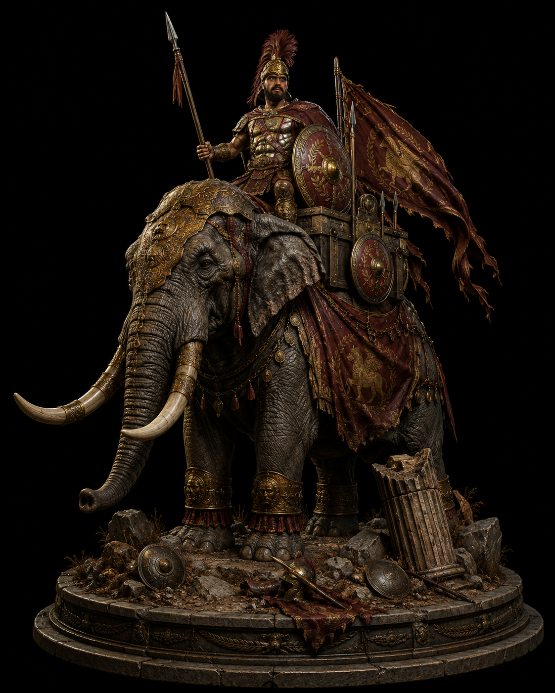 Hannibal Barca 3D Statue | Carthaginian General Collectible | Ancient War Elephant Figure | Rome’s Greatest Rival Sculpture | Historical Military Decor