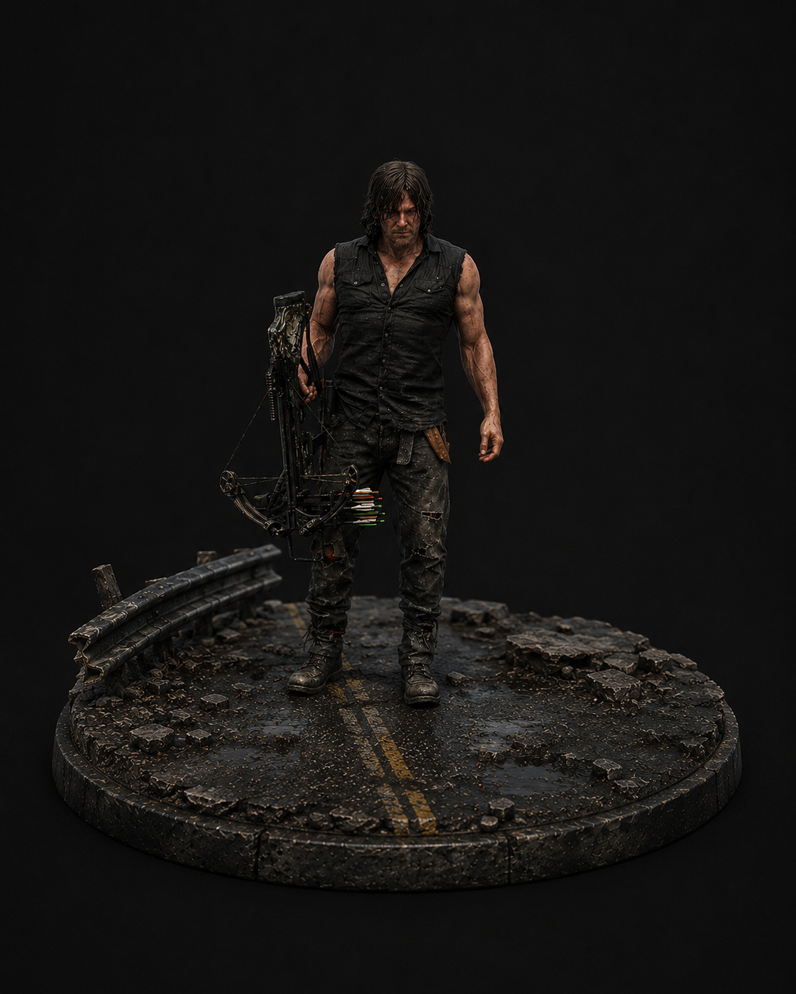 Daryl Dixon 3D Statue | Zombie Apocalypse Survivor | Hand-Painted Collector Figure | Crossbow Display | Post-Apocalyptic Decor